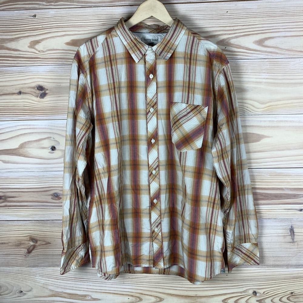 Horny Toad Button Down Mens XL Orange Plaid Organic Cotton Long Sleeve Shirt